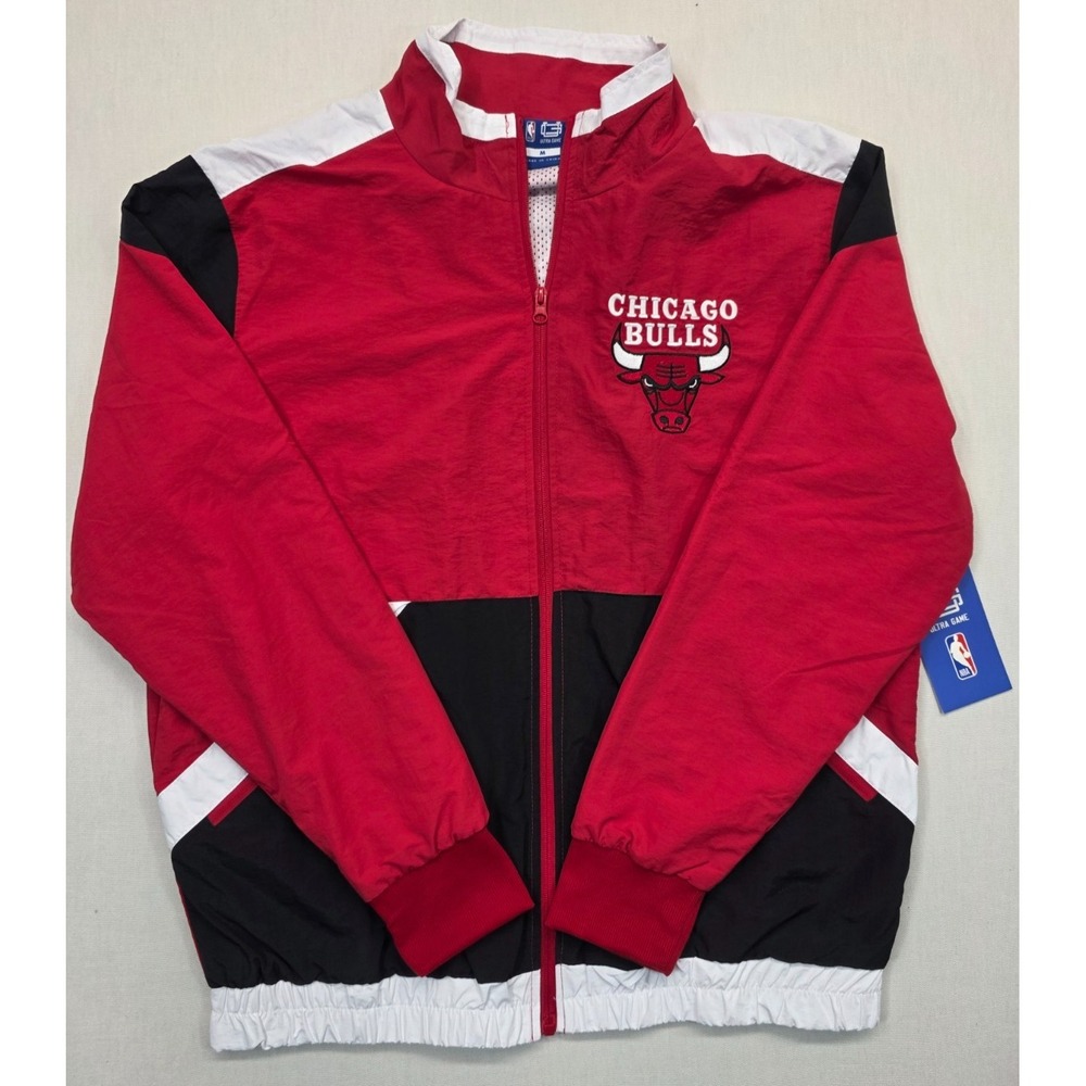 Chicago Bulls Jacket Men's M Ultra Game NBA Full‎ Zip Red Black White NWT Medium